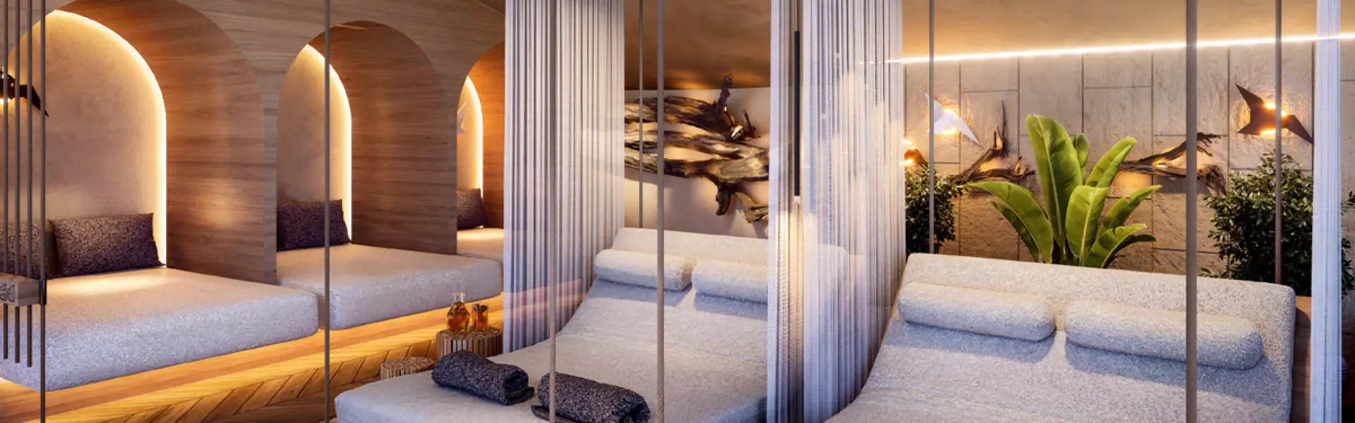 Ab Dezember 2026: glockna – das wohl coolste Hotel in Fusch Entspannungsbereich mit Hängeliegen und gemütlichen Nischen mit Beleuchtung