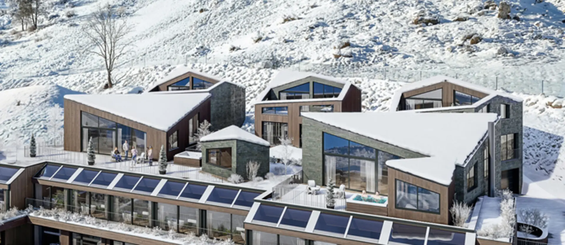 Ab Dezember 2026: glockna – das wohl coolste Hotel in Fusch Modernes Hotel mit Außenpool in verschneiter Berglandschaft